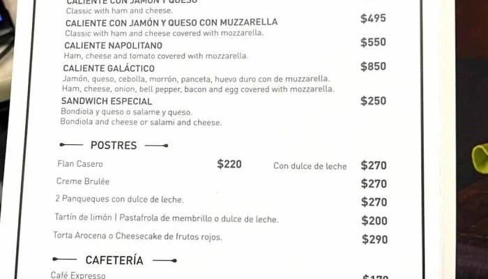 Bar Arocena -  Menu - Punta del Este