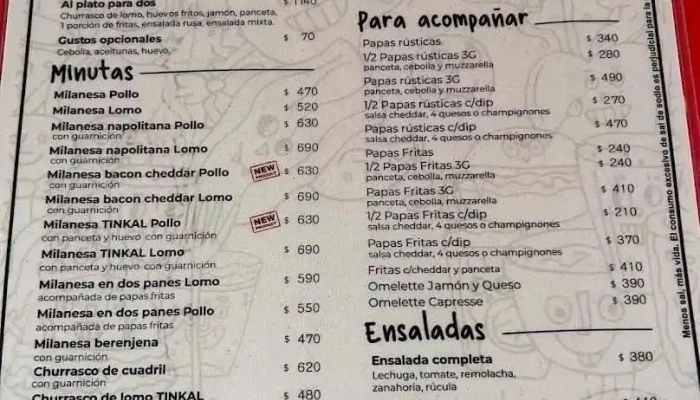 Bar Tinkal -  Menu - Montevideo