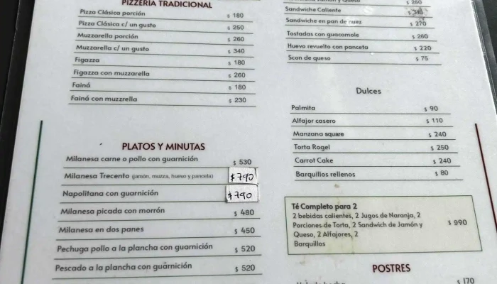 Bar Trecento -  Menu - Montevideo