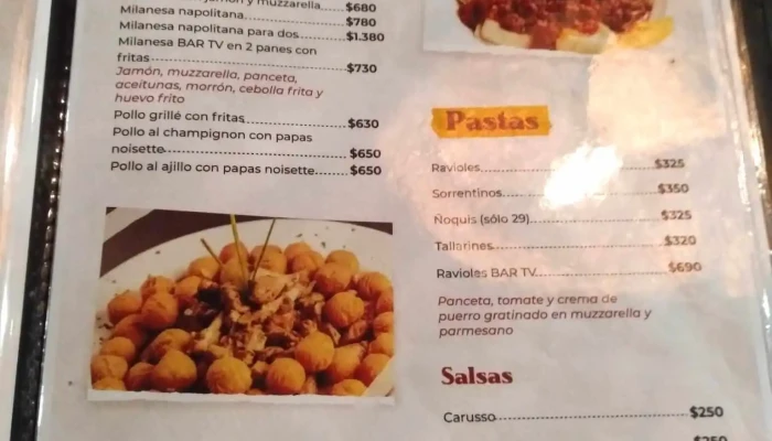 Bar Tv -  Menu - Ciudad de la Costa