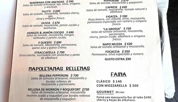 Biga Pizza Pasta Menu - Montevideo