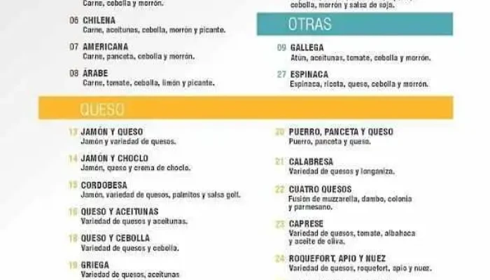 Bocatti Empanadas -  Menu - Montevideo