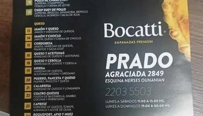 Bocatti Prado -  Menu - Montevideo