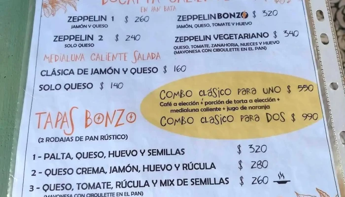 Bonzo Cafe Menu - La Paloma
