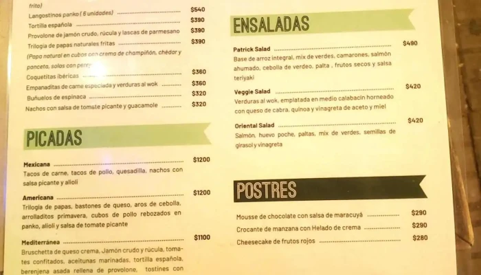 Brickel Irish Pub -  Menu - Montevideo