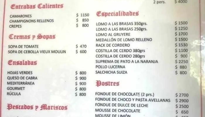 Bungalow Suizo -  Menu - Punta del Este