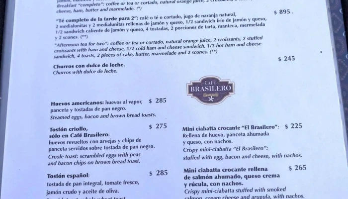 Cafe Brasilero Menu - Montevideo