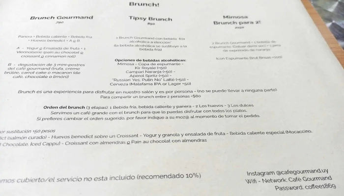 Cafe Gourmand Menu - Montevideo