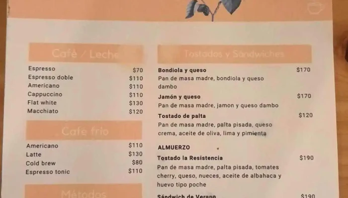 Cafe La Resistencia Menu - El Ensue&ntilde;o