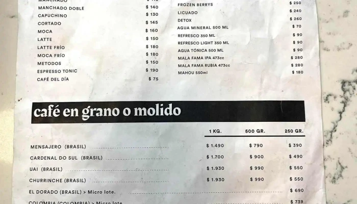 Cardenal Cafe Menu - Montevideo