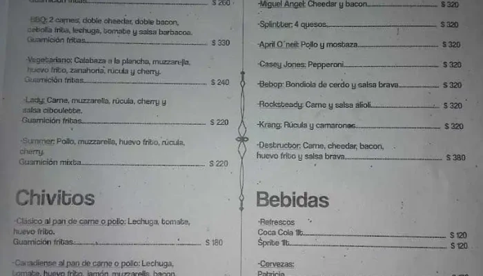 Casa Club Bar Food Menu - Pando