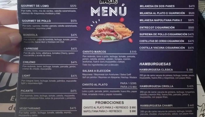 Chiviteria Marcos -  Menu - Montevideo