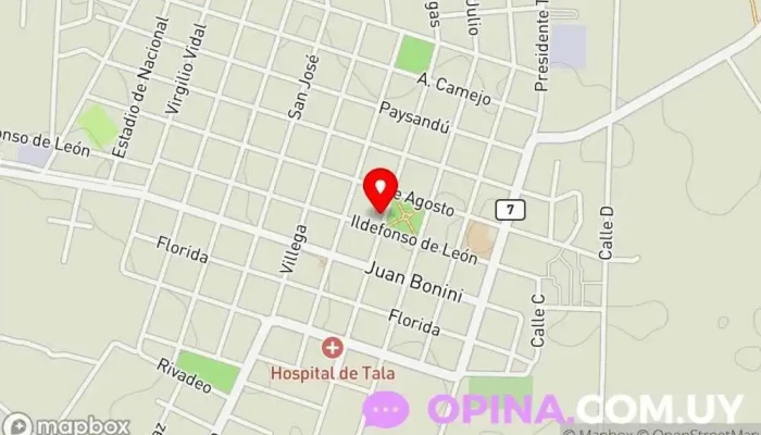 mapa de Círculo Católico - Filial Tala Centro médico en Tala