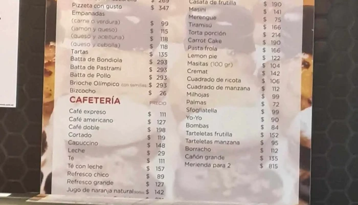 Confiteria Carrera Menu - Montevideo