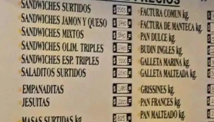 Confiteria Segunda Cartuja Menu - Montevideo