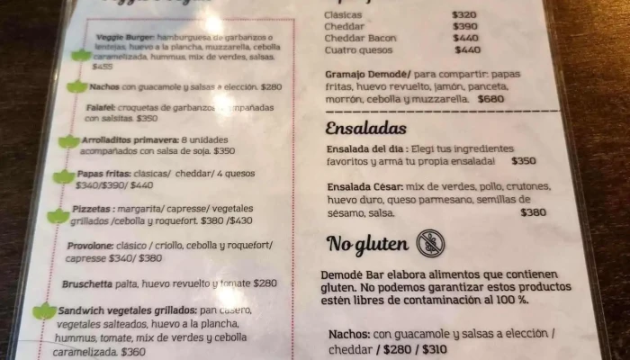 Demode Cafe Bar Menu - Montevideo