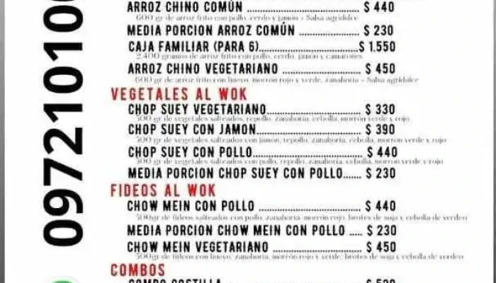 Dragon Chino Menu - Montevideo