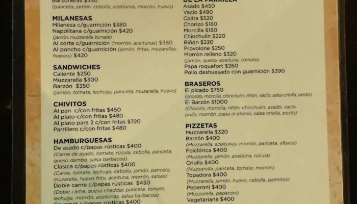 El Barzon Menu - Montevideo