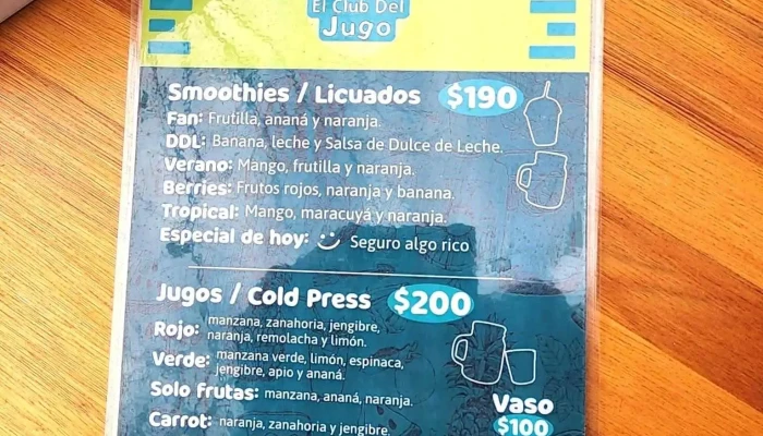 El Club Del Jugo -  Menu - Col. del Sacramento