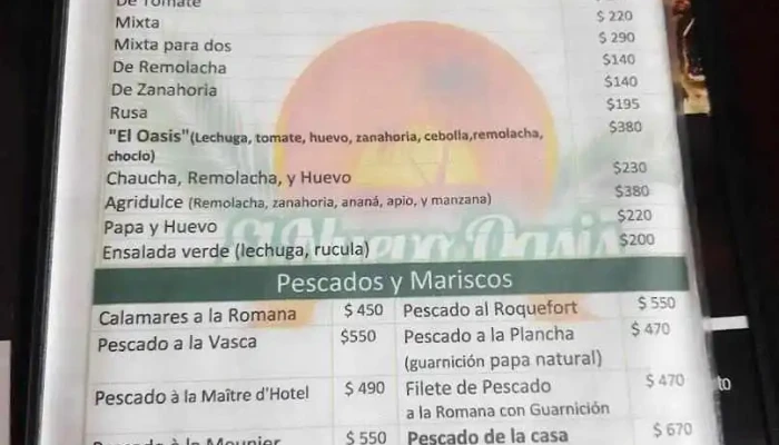 El Nuevo Oasis -  Menu - Maldonado