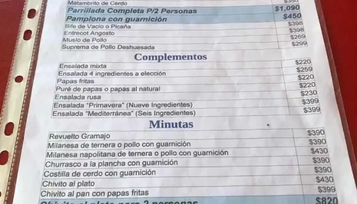 El Ramar -  Menu - Col. del Sacramento