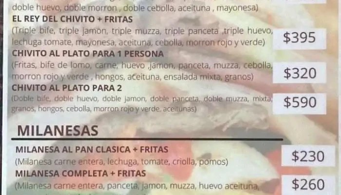 El Rey Del Chivito -  Menu - Rivera