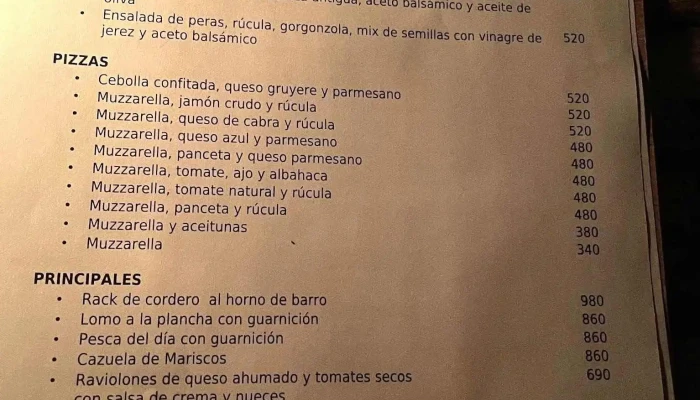 Elmo Resto Bar -  Menu - Manantiales