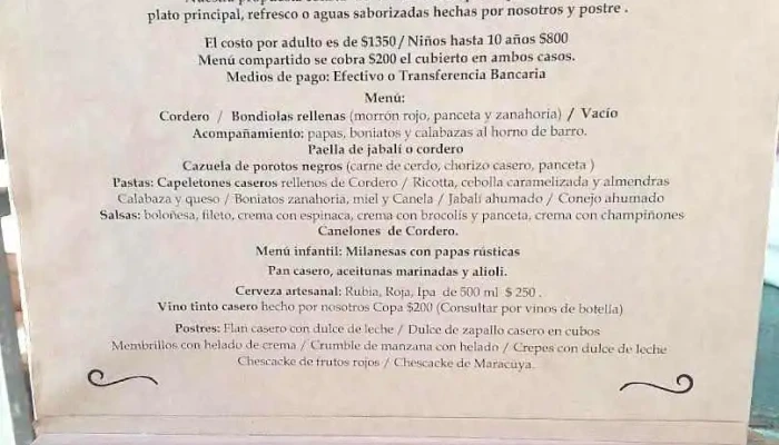 Estacion Penitente Sierra De Minas Menu - Minas