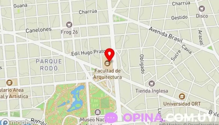 mapa de Facultad de Arquitectura, Diseño y Urbanismo Escuela de Arquitectura, Universidad pública en Montevideo