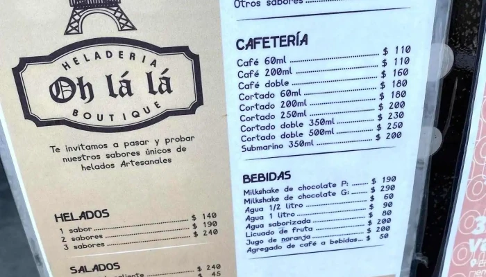 Heladeria Oh La La Menu - Piri&aacute;polis