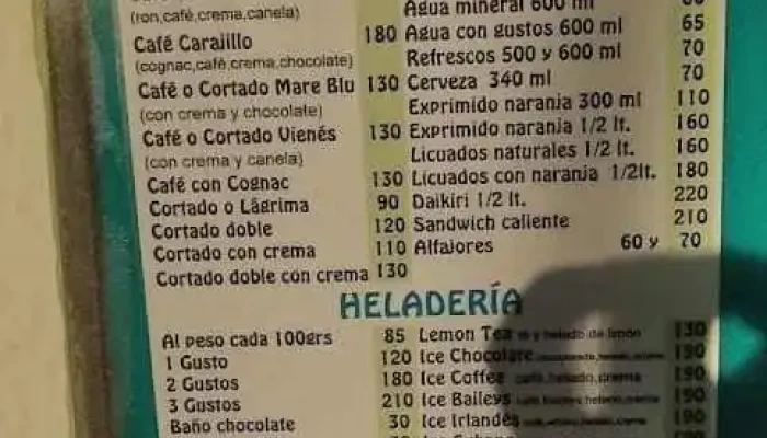 Heladeria Y Cafeteria Mare Blu -  Menu - Piriápolis