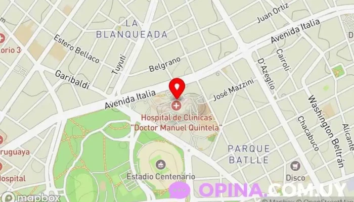 mapa de Hospital de Clínicas Dr. Manuel Quintela Hospital universitario en Montevideo