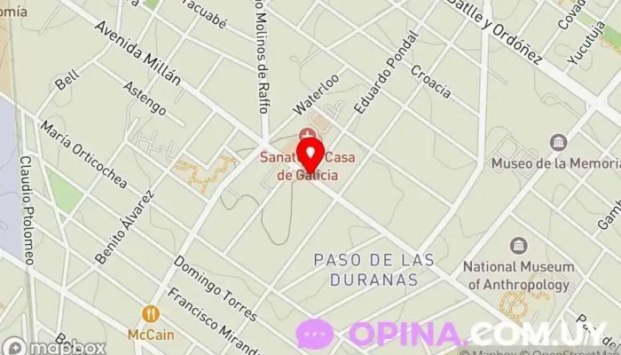 mapa de Hospital Evangélico Policlínica Médico de familia en Montevideo