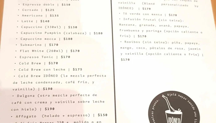 Idoneo Cafe Menu - Montevideo