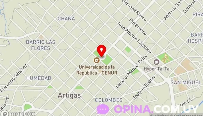 mapa de INEFOP Artigas Centro escolar en Artigas