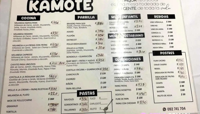 Kamote Parrillada -  Menu - Florencio Sánchez