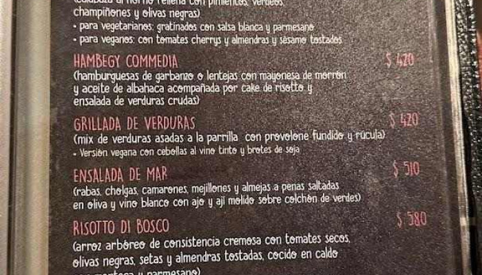 La Commedia -  Menu - Montevideo