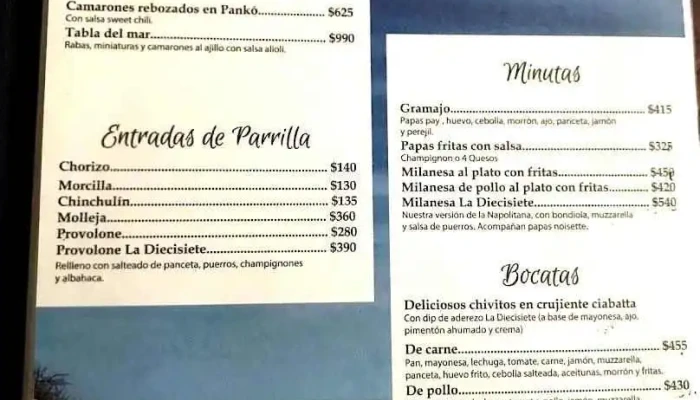 La Diecisiete Brasas Y Afines -  Menu - Ciudad de la Costa
