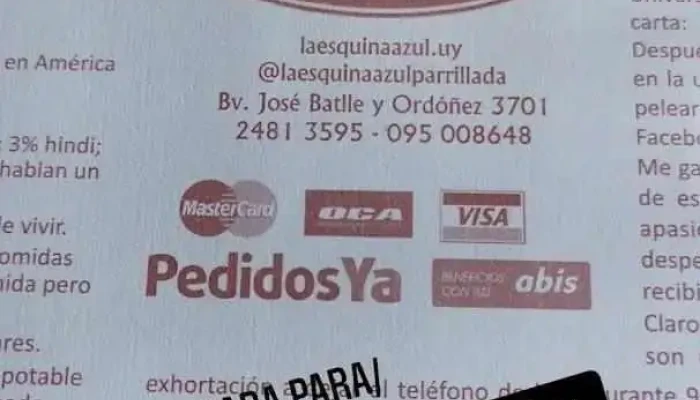 La Esquina Azul -  Menu - Montevideo