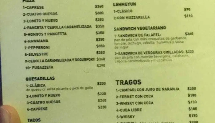 La Fabrica Menu - Montevideo