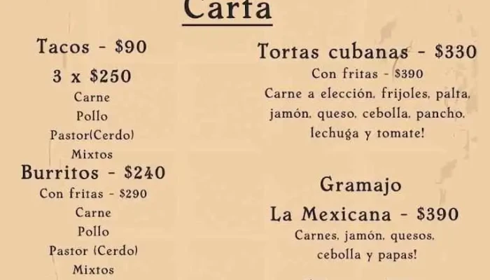 La Mexicana Delivery Y Eventos -  Menu - Santa Lucía