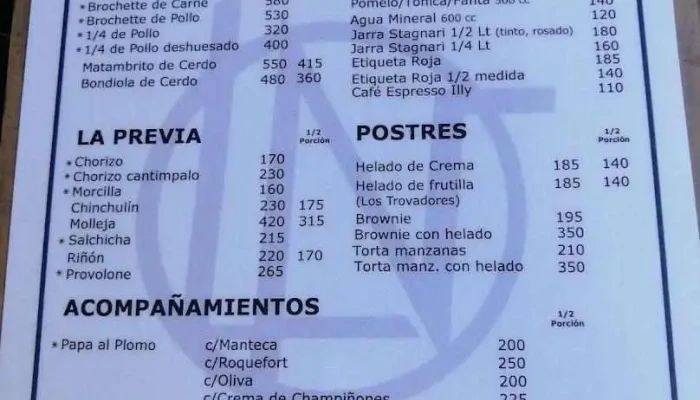 La Nueva Parrilla -  Menu - Montevideo