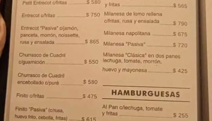 La Pasiva -  Menu - Montevideo