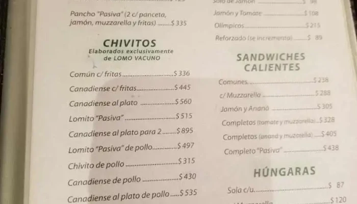 La Pasiva -  Menu - Montevideo