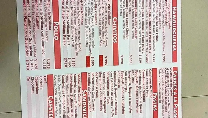 La Siciliana -  Pizzeria Menu - Montevideo