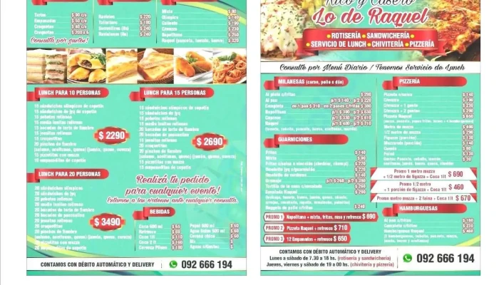 Lo De Raquel Roticeria Sandwucheria Pizzeria Y Servicios De Lunch Chiverteria En General Menu - Colonia Nicolich