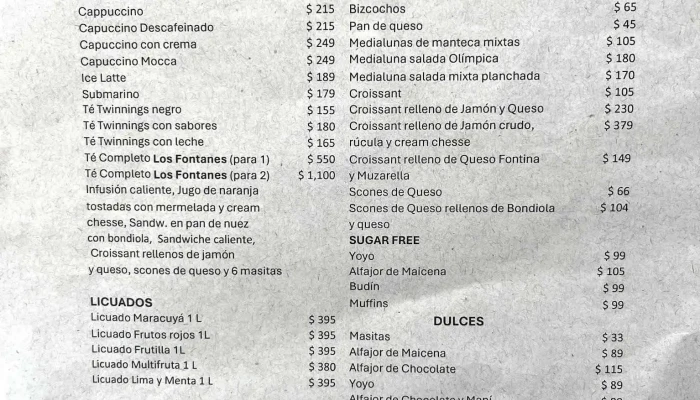 Los Fontanes Ombu Menu - Montevideo