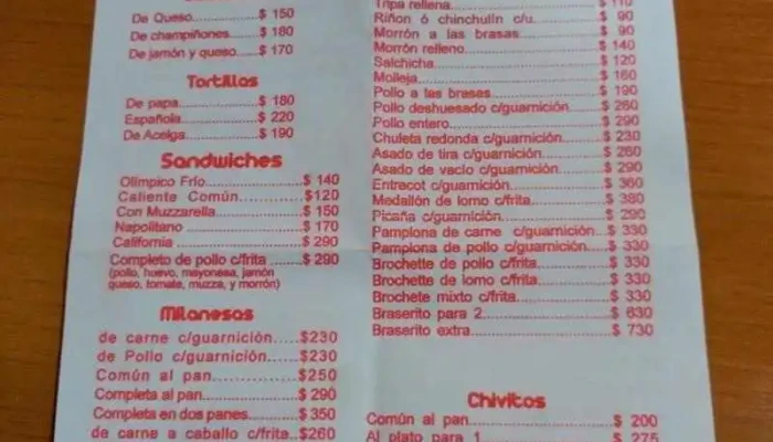 Los Tres Pinos -  Menu - Paysandú