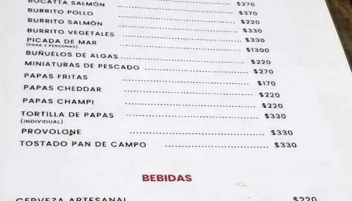 Marieta -  Menu - Barra del Chuy