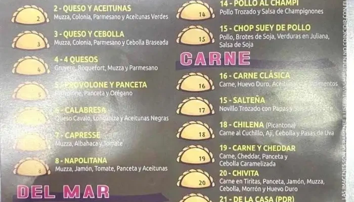 Mas Que Pizza Menu - Montevideo
